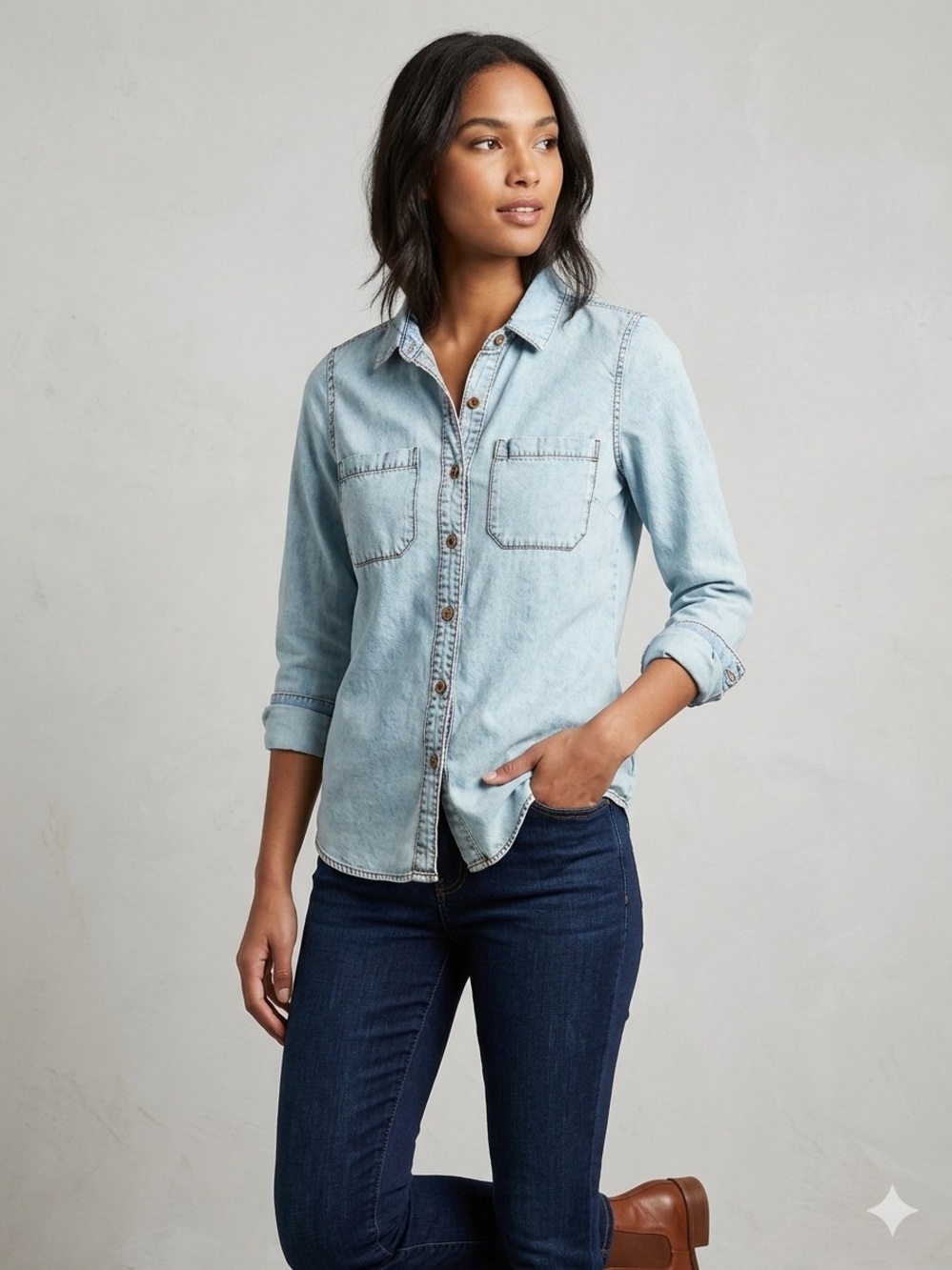 Mudd Women’s Light Blue Denim Button-Down Shirt